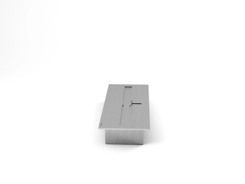 Render do queimador ecológico QS-2000 QS-2000-A da Somer indicado para instalação em painel sob TV em sala de estar integrada, corpo linear de 50 cm em aço inox 304
