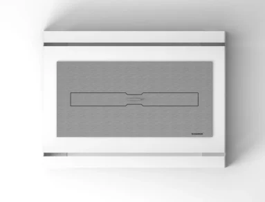 Detalhe do queimador em aço inox 304 acetinado da Lareira Ecológica GO! Branca LSG-1500-B da Somer visto de cima