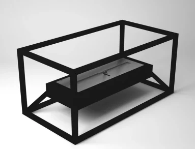 Lareira ecológica Loft 2000 LSL-2000-AP da Somer em vista 3/4, evidenciando a estrutura geométrica ampliada em aço inox 304 e o comprimento de 75 cm