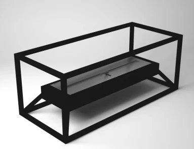 Lareira ecológica Loft 3000 LSL-3000-AP da Somer em vista 3/4, evidenciando a estrutura geométrica máxima em aço inox 304 e o comprimento de 90 cm