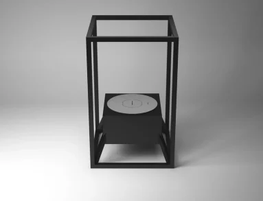 Lareira ecológica Loft Round 2000G LSLR-2000G-AP da Somer em vista frontal, mostrando o frame vertical retangular de 60 cm de altura em aço inox 304 com pintura eletrostática microtexturizada e o queimador Premium circular centralizado no terço inferior