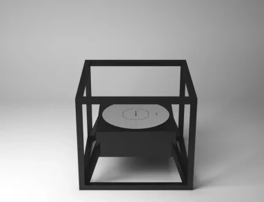 Lareira ecológica Loft Round 2000P LSLR-2000P-AP da Somer em vista frontal, mostrando o frame cúbico de 40 cm em aço inox 304 com pintura eletrostática microtexturizada e o queimador Premium circular centralizado