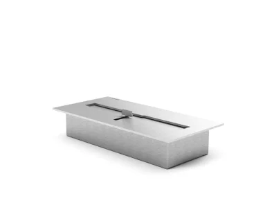 Detalhe da tampa tipo guilhotina do queimador QS-1500 QS-1500-A da Somer em aço inox 304 com puxador central, controle de chama por deslizamento