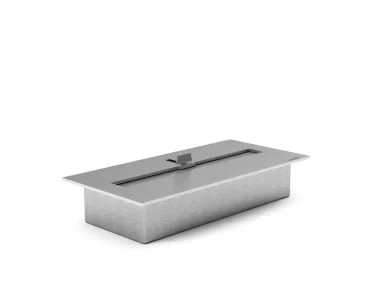 Queimador ecológico Premium QS-1500 QS-1500-A da Somer em vista 3/4, corpo retangular linear em aço inox 304 com tampa deslizante tipo guilhotina