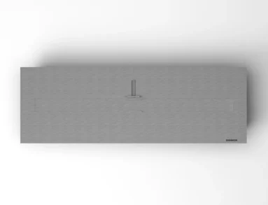 Detalhe da tampa tipo guilhotina do queimador QS-2000 QS-2000-A da Somer em aço inox 304 com puxador central, controle de chama por deslizamento