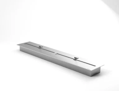 Detalhe da tampa tipo guilhotina do queimador QS-4500 QS-4500-A da Somer em aço inox 304, controle de chama por deslizamento