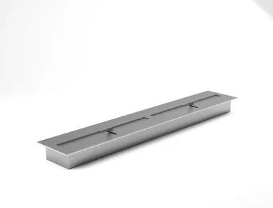 Vista em perspectiva do queimador ecológico QS-4500 QS-4500-A da Somer mostrando o corpo linear de 95 cm em aço inox 304 e a tampa deslizante