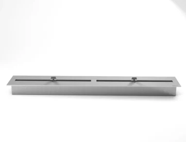 Queimador ecológico Premium QS-4500 QS-4500-A da Somer em vista 3/4, mostrando o comprimento de 95 cm em aço inox 304 e a tampa tipo guilhotina