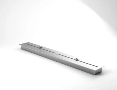 Detalhe da tampa tipo guilhotina do queimador QS-6000 QS-6000-A da Somer em aço inox 304, mecanismo de controle de chama por deslizamento