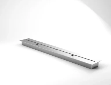 Queimador ecológico QS-6000 QS-6000-A da Somer em vista lateral mostrando a profundidade do reservatório de 6,0 L e a altura do corpo linear em aço inox 304